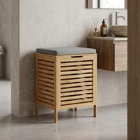 Panier à linge en bambou avec siège, panier à linge pliable avec couvercle, bac de rangement multifonctionnel pour vêtements sales dans la salle de bain ou la chambre