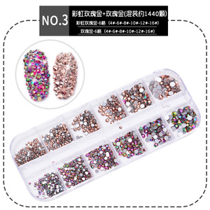 Ensemble de décorations pour ongles en verre à dos plat, strass mixtes pour nail art, 12 compartiments, pour manucure - Product Image 5