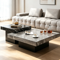 Ensemble de table en pierre de luxe minimaliste italien, adapté à un salon simple, table basse carrée haut de gamme créative