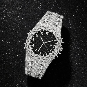 Reloj de pulsera para hombre PIN TIME PT106 con diamantes, estilo hip hop, con cristales brillantes, de cuarzo, resistente al agua, con fecha automática, luminoso, redondo. - Product Image 6