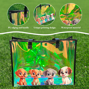 Vente en gros de sacs à main laser transparents étanches de luxe personnalisés holographiques irisés sac de plage fourre-tout à provisions en PVC transparent avec logo - Product Image 3