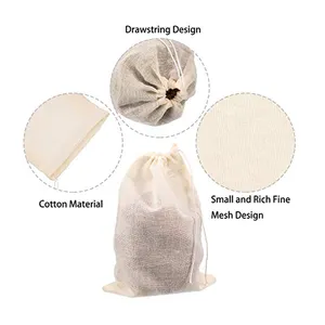 Reusable Drawstring Cotton Soup Bags, Straining Herbs Cheesecloth Bags, Bone Broth Brew Bags