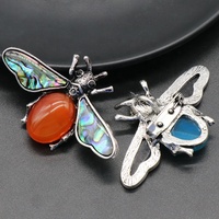 Pendentif et broche en agate de cristal semi-précieuse, petite abeille incrustée d'alliage et de coquille d'ormeau, collier unisexe