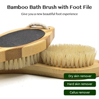 Brosse de bain en bambou 4-en-1 MD Natural avec brosse exfoliante pour le dos, lime à pieds, pierre ponce et corde de suspension à long manche