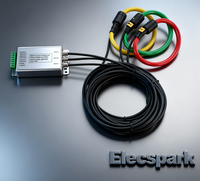 Transformador Integrador de Bobina de Rogowski Trifásico Electrónico 100A/333mV Marrón Azul Gris 100mm Diámetro Cable de 3m 12V