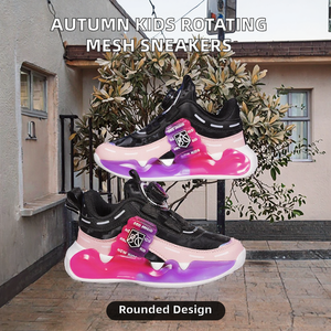 Baskets rotatives unisexe pour enfants en cuir fendu, style hipster, avec détails boutonnés, respirantes, en maille, semelle intérieure en EVA, collection automne - Product Image 4