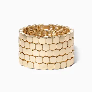 2019 Gold Plated Metal Enamel Tila Stretch Honeycomb Bracelet For Women Jewelry
