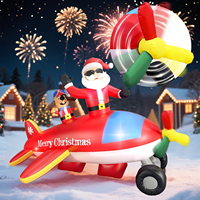 Avion de Noël gonflable de 8 pieds avec Père Noël et chiot, éclairage LED, ornement de Noël pour la cour, la pelouse, la maison, la fête de Noël en plein air