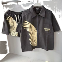 mixed emotion Wholesale High Quality Custom Eco-Friendly Cotton Satin Summer Vintage Men's Shirt and Pants Set