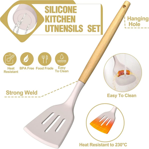 Ensemble d'ustensiles de cuisine durables en plastique noir antiadhésif de 44 pièces, ustensiles en bois de qualité alimentaire modernes et simples, résistants à la chaleur - Product Image 3