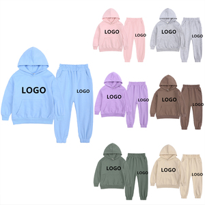 Girls & Boys Casual Solid Color Custom Logo Printed Knit 95% Cotton Two-Piece Sweat <b>Suit</b> & Track Jogger Set for <b>Teens</b> - Product Image 1