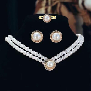 Conjunto de <span class=keywords><strong>Collar</strong></span>, Pendientes y Anillo de Perlas para <span class=keywords><strong>Novia</strong></span> de Diseño Sencillo, Adecuado para Varias Ocasiones y Versátil como Accesorio de Boda - Product Image 1