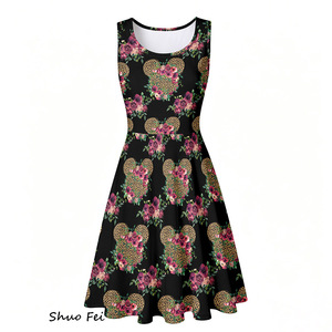 Robe Skater Personnalisée Imprimé Cœur Léopard Femme Sans Manches Col Rond Évasée Coupe A-Line Mini Robe Fleur Rose Robe de Soirée d'Été - Product Image 2
