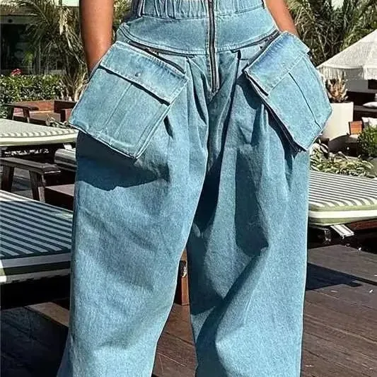 2024 Mode Kleding Vintage Hoge Taille Losse Oversized Wijde Pijpen Broek Cargo Plus Size Dames Jeans