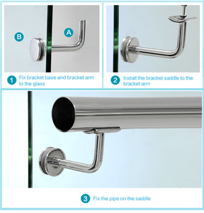 <strong>Wall</strong> Mounted Handrail <strong>Bracket</strong> Connector Alloy Inox 304 316 Stainless Steel Tempered <strong>Glass</strong> 8-16mm Satin or Mirror or Chromed