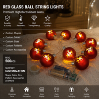 Guirlandes lumineuses à boules de verre rouge personnalisées, fournisseur OEM ODM, LED blanc chaud, décoration de fête, haute transparence, borosilicate, vente en gros