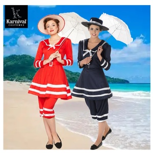 ODM, venta al por mayor, traje de baño femenino rojo de los años 20, traje de baño de dos colores para mujer, disfraces de juego de Cosplay para fiesta de Carnaval de Halloween - Product Image 5