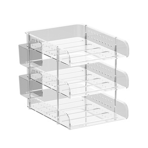 Clear Acrylic Desktop Organizer 4 Layers A4 <b>File</b> Storage <b>Box</b> Office Stationery Holder Workstation Document Tray - Product Image 5