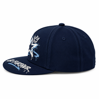 Casquette Snapback à Visière Plate Personnalisée avec Impression Graffiti Couronne d'Étoile Bleu Marine 5 Panneaux Streetwear Hip Hop Baseball OEM Vente en Gros