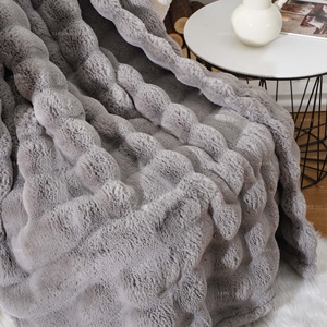 850gsm mịn mềm dày sang trọng hai mặt cắt sọc giả lông thuần chay bong bóng chăn màu xanh lá cây đôi viền ném - Product Image 4