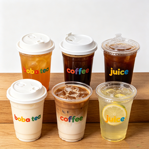 Gobelets en <span class=keywords><strong>plastique</strong></span> transparent PP de 350 ml et 500 ml avec couvercle, personnalisables avec logo, pour boissons froides et chaudes, gobelets à bulles Boba avec couvercle hermétique - Product Image 1