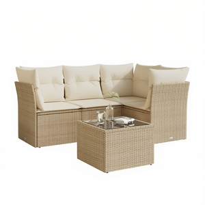 Ensemble de canapés de jardin en rotin beige 4 places, mobilier d'extérieur résistant aux intempéries, design contemporain - Product Image 1