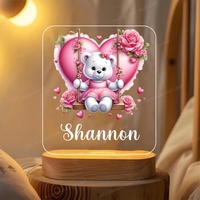 Veilleuse bébé personnalisable avec nom et date, motif ours, cadeau de naissance, lampe LED pour chambre, plaque acrylique, cadeau de Noël, livraison directe