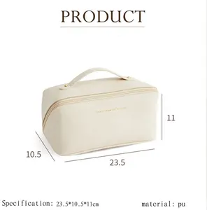 Индивидуальная сумка для туалетных принадлежностей из искусственной кожи для женщин, портативный органайзер для макияжа большой емкости, косметичка
