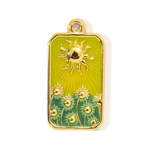 Paslanmaz çelik Vintage <span class=keywords><strong>Tarot</strong></span> parlak zirkon dikdörtgen DIY yapma takı ayçiçeği ay emaye takılar - Product Image 5