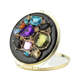 6cm Jewelry Compact Mirror Metal Pocket Stained Glass Crystal Cosmetic Mirror