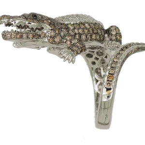 Anillo de Plata Ajustable con Diseño Genial de Cuerpo de Cocodrilo Feroz con Diamante, Joyería Elegante - Product Image 1