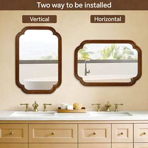 Black Walnut 24 X 36 Solid Wood Frame Rounded <b>Corner</b> Decorative Mirror For Bedroom <b>Bathroom</b> Living Room Entryway - Product Image 6