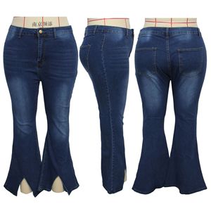 High Quality Plus Size <strong>Jeans</strong> Women Slim Fit Slit Hem Wide Leg Stretchy Casual Denim XL-5XL - Product Image 5