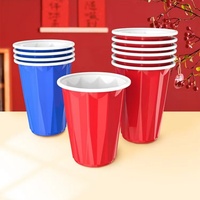 12/16/18 OZ. Gobelets jetables en plastique PP à double paroi, personnalisables rouge/blanc et bleu/blanc, qualité durable, pour fêtes et plats à emporter