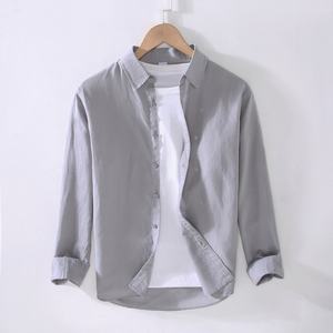 Camisa Casual de Manga Larga para Hombre, Primavera, Lino/Algodón, Cuello Cuadrado Holgado, Color Sólido, Transpirable y Ecológica - Product Image 4