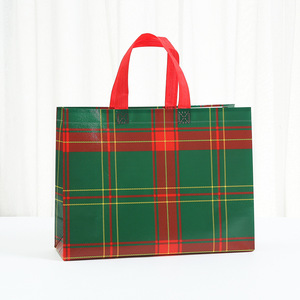 Sac fourre-tout à carreaux de Noël, sac cadeau en papier kraft, grande capacité, sac de rangement pour les courses de Noël - Product Image 2