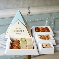 Boîte pyramidale de luxe personnalisée emballage de boulangerie emballage empilable à emporter boîte alimentaire pyramide de pâturage pyramide snack