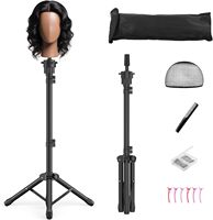 Support trépied pour perruque de 50 pouces réglable, support de tête de mannequin pour la formation en cosmétologie et coiffure - Comprend des épingles en T