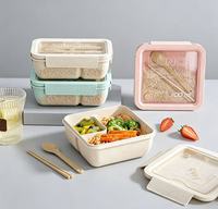 Wheat Straw Portable Lunch Box Compartment Leakproof Container for Office Student School Outdoor Picnic Meal Storage Daily Use