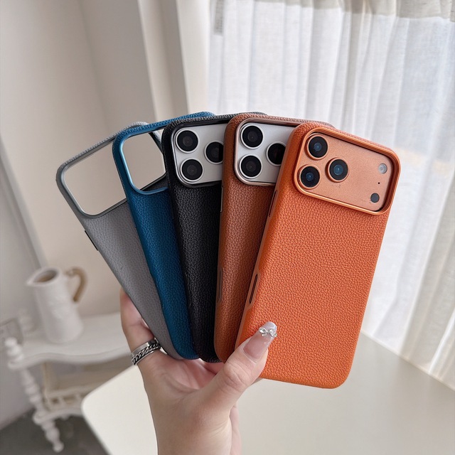 For iPhone 17 Pro Max Leather Case,Premium Litchi Grain Leather Full Coverage Shock Protective Cover for iPhone 16