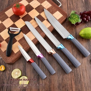 Ensemble de couteaux de cuisine en acier inoxydable avec manche en plastique, ensemble de couteaux de cuisson, ensemble de couteaux de chef avec bloc de rangement, vente en gros - Product Image 2