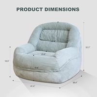 Fauteuil pouf géant moderne en forme de L avec accoudoirs - Siège confortable surdimensionné pour adultes en tissu velours côtelé avec rembourrage en mousse haute résilience