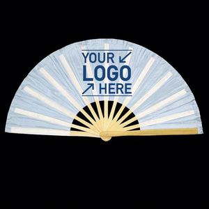Customized Printed Traditional Cartoon Painted <b>Large</b> Bamboo Promotional Rave Satin Fabric Hand Held Folding <b>Fans</b> - Product Image 2