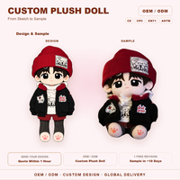 Poupée en peluche streetwear personnalisée, bonnet rouge, veste noire, patch patte, pieds, cadeau de collection pour fans, vente en gros