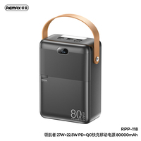 Banque d'alimentation portable Remax à charge rapide 27W 22.5W avec ports de sortie PD QC, grande capacité 80000 mAh et affichage LED