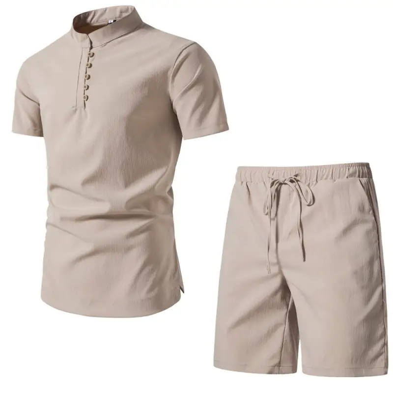 Set estivi da uomo in cotone e lino abito a maniche corte taglie forti 5XL in tinta unita Casual stile cinese set da uomo T Shirt Shorts