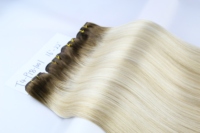 Extensiones de Cabello Humano Virgen Ruso, Color Rubio Degradado con Raíces Oscuras, Alineación de Cutículas, Super Double Drawn (SDD), en Paquetes