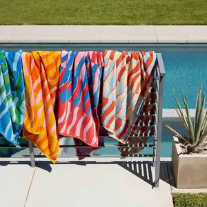 Beach Towels Manufacturer Self Print California Cabana Wave Green Stripe Beach Towel