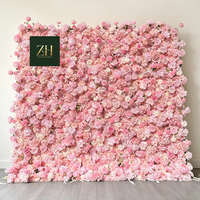 Mur de fleurs artificielles en soie élégant et romantique de 2,4 m x 2,4 m, rose, pour la décoration de fête d'anniversaire