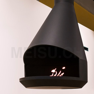 Cheminée suspendue d'intérieur personnalisable MEISU.CH, moderne, à fixation au plafond, en coin, pour bois, éthanol ou charbon de bois - Product Image 4